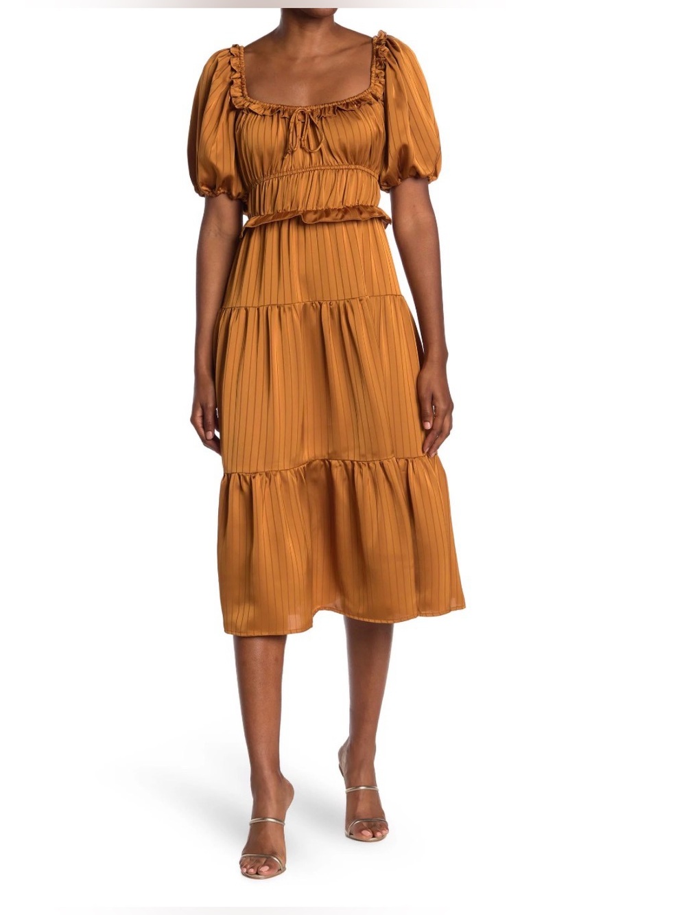 Nordstrom Rack Rusty Striped Tiered Maxi Dress Puff Sleeve Boho Cottagecore M